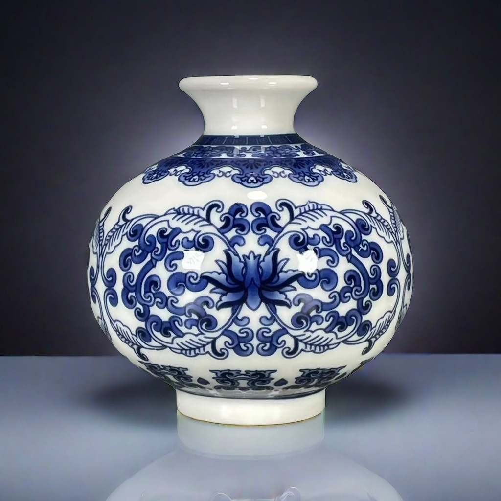 青花瓷迷你花瓶陶瓷摆件中式花瓶景德镇花瓶批发陶瓷圆小花瓶花器详情1