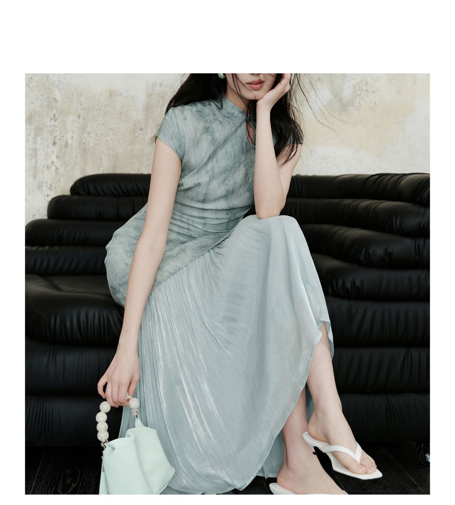 新中式轻国风改良蓝色连衣裙女2024夏新款气质修身包臀温柔风长裙详情16