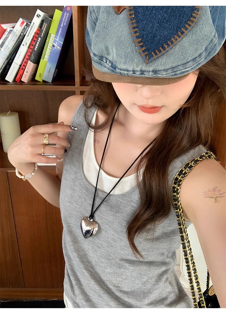 新款慵懒风撞色宽松背心假两件吊带小背心夏季女装内搭夏外穿上衣详情15