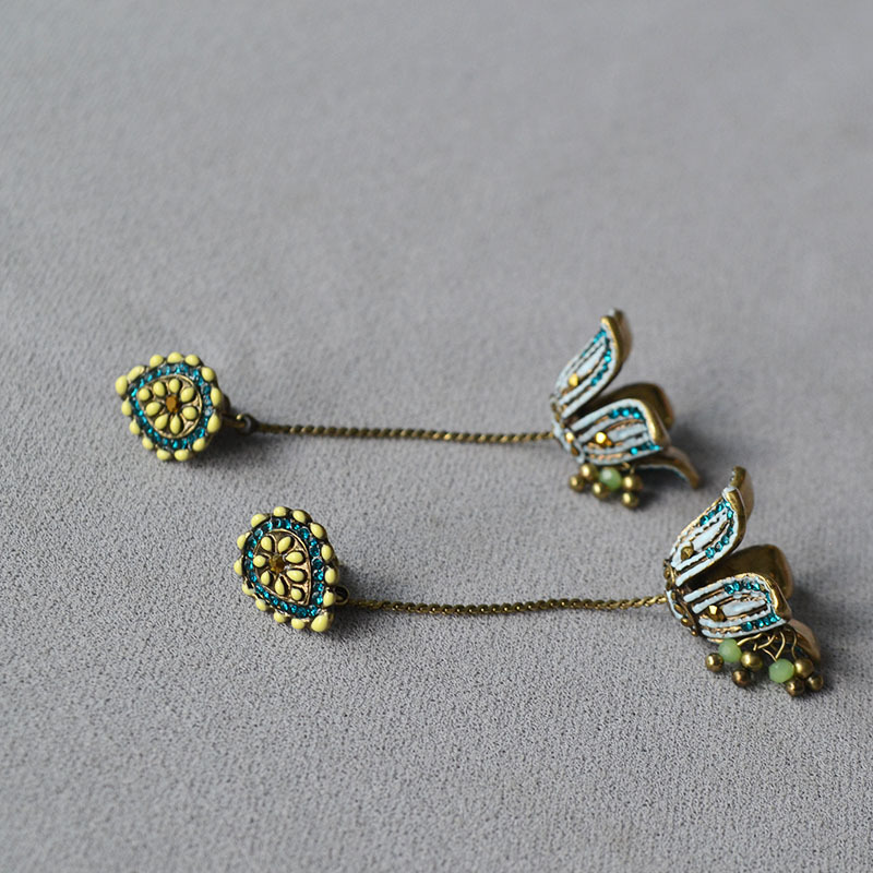 中餐厅姜研同款花朵流苏耳钉女复古轻奢优雅波西米亚小众耳环耳饰详情4