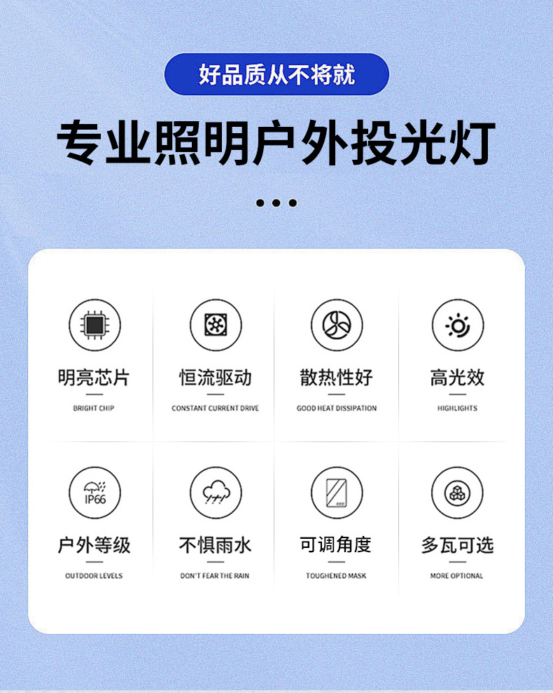 外贸LED黑金刚投光灯户外大功率广告工地厂房车间照明5054泛光灯详情4