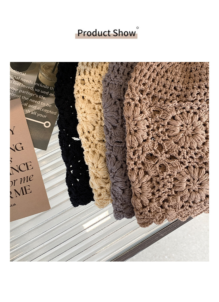 A collection of Japanese-style hand-woven headscarves, thin, hollowed-out woolen hats for women, and retro and artistic knitted hats pic 11