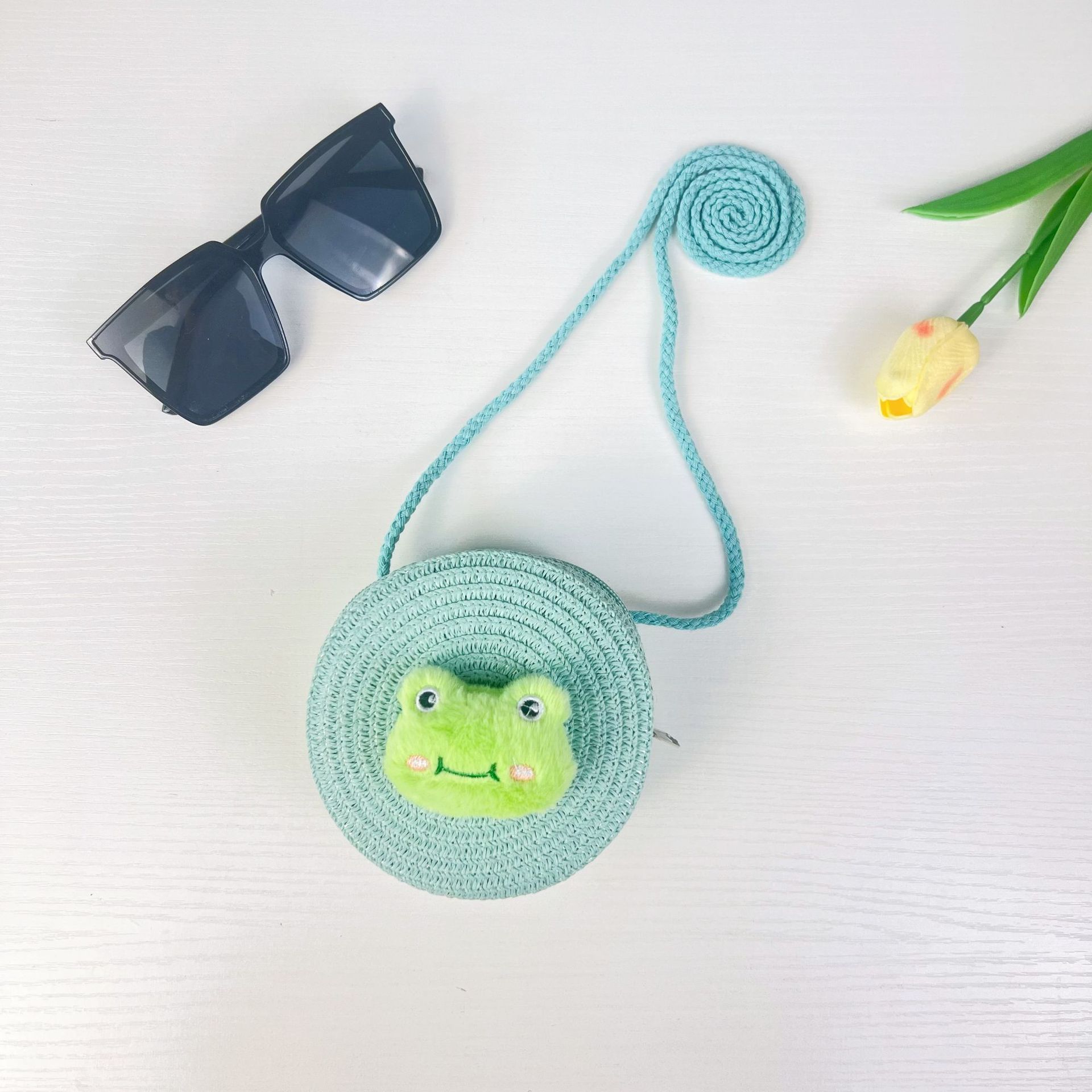 儿童手工编织包包可爱卡通猫草编小包男女童小圆包宝宝零钱包批发详情30