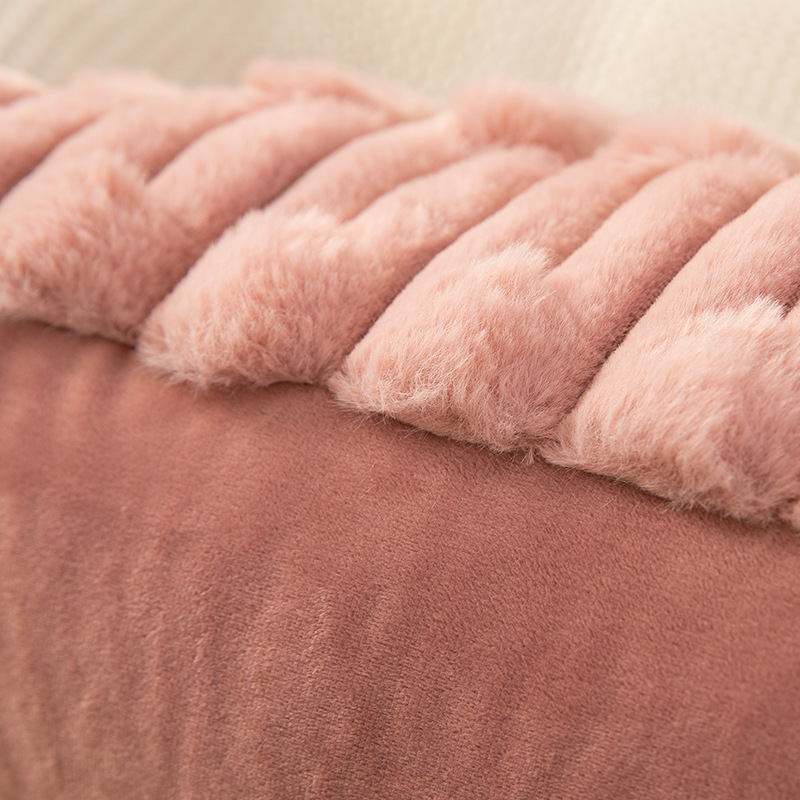 北欧ins风纯色链条编花胖条抱枕套兔毛绒床头沙发靠枕多色可选详情18