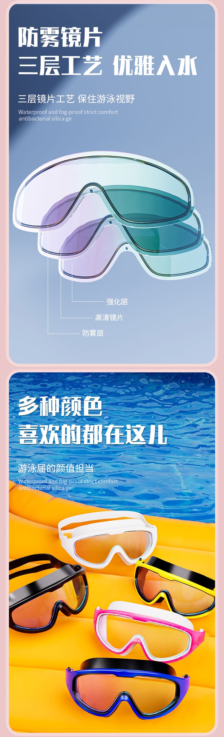 专业大框泳镜厂家直销男女通用高清防雾防水游泳必备装备详情4