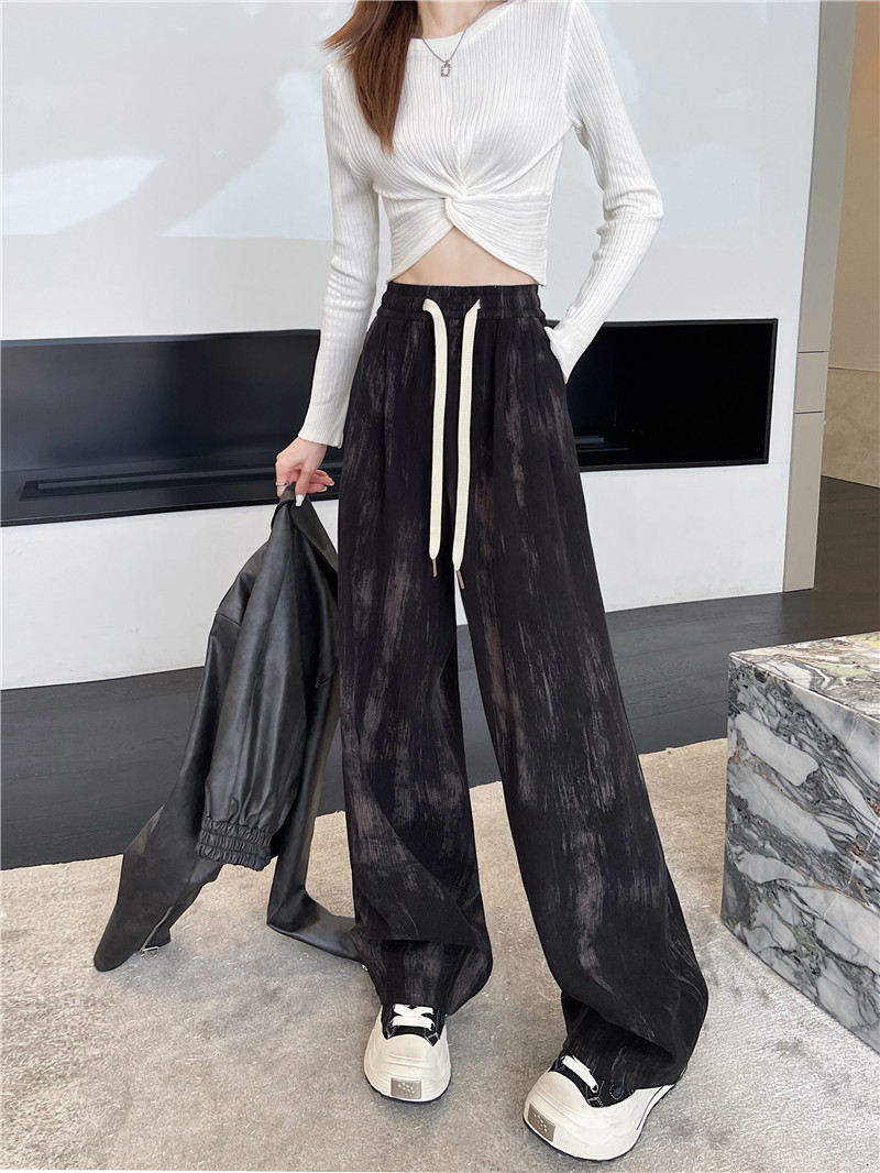 Autumn tie-dyed wide-leg pants, dirty pants, high-waisted, slimming, casual straight-leg loose floor-length pants for women pic 7