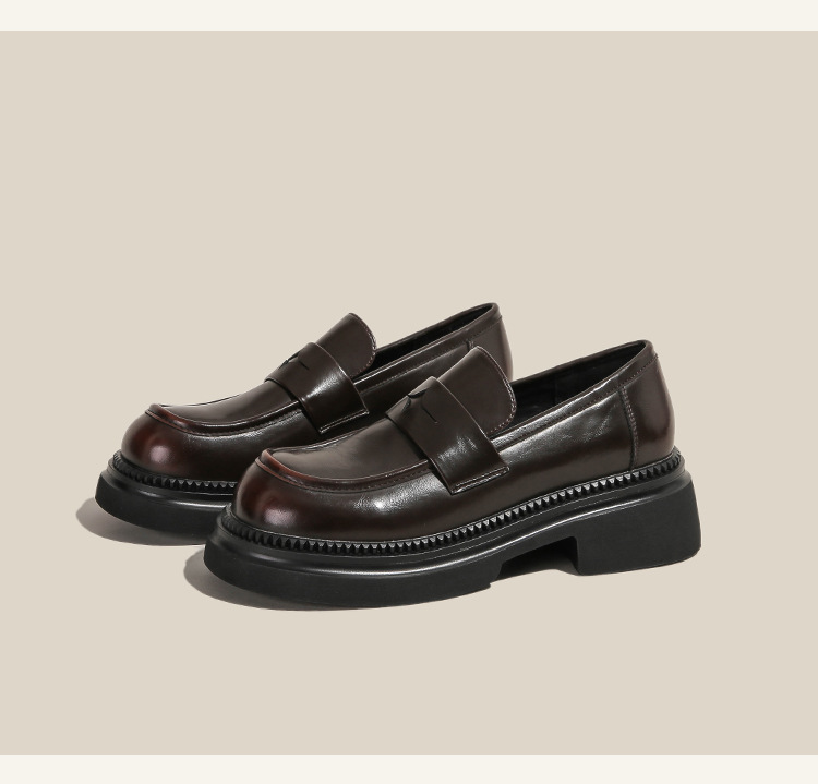 真皮~棕色小皮鞋女复古休闲一脚蹬单鞋学院jk乐福鞋大码女鞋详情30