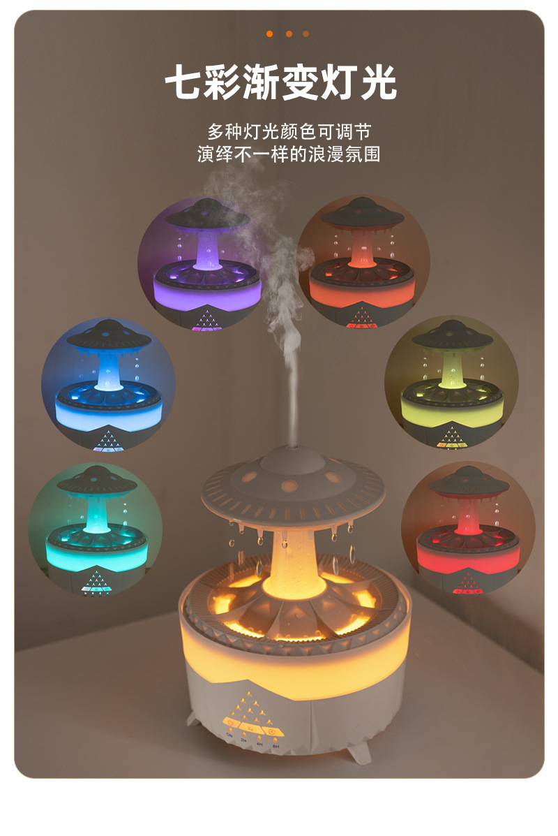 Cross-border new water drop aroma diffuser, humidifier, home thick fog volume, desktop silent remote control essential oil diffuser pic 13