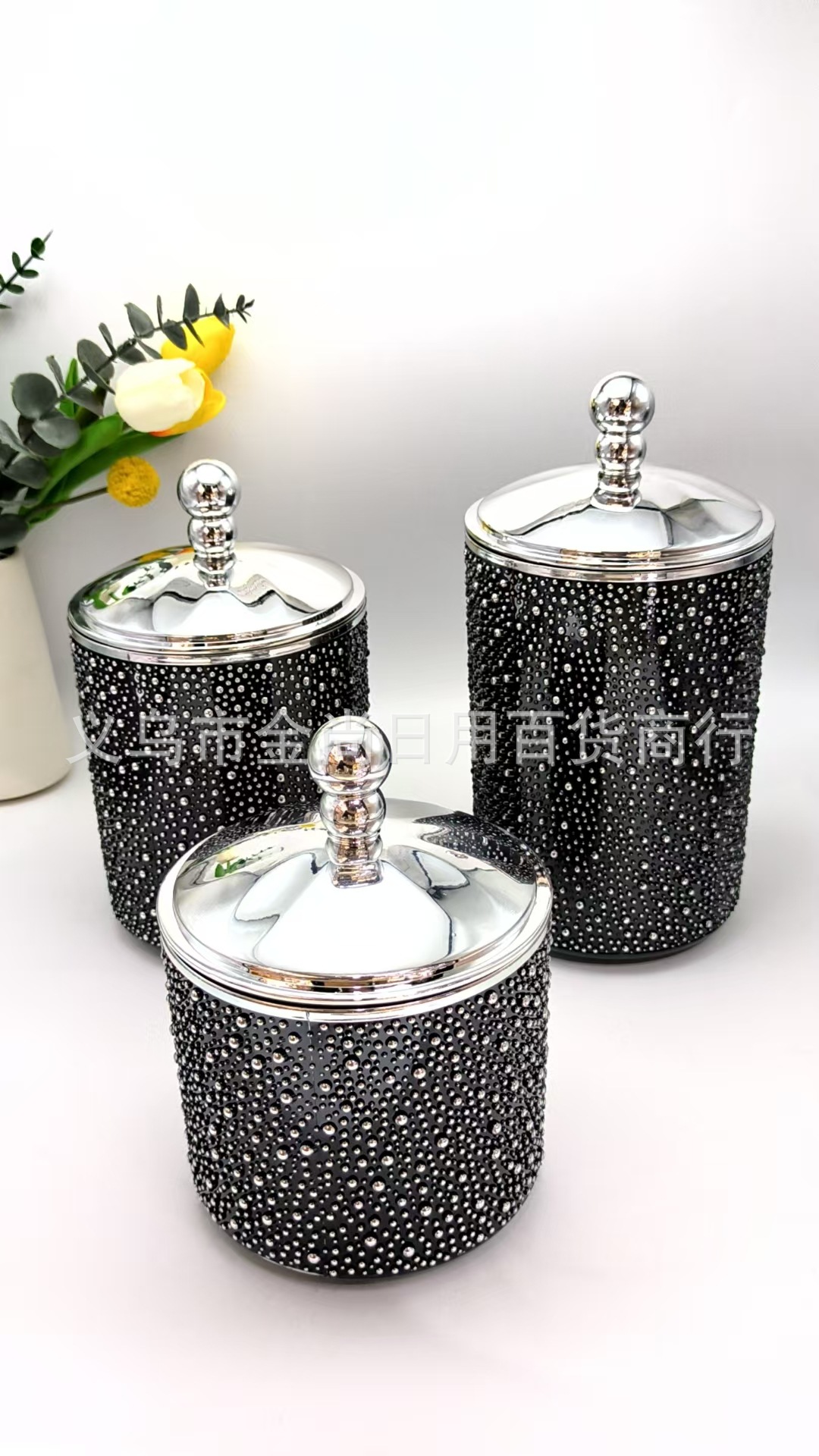 Light luxury round bead lid rice bead plastic solid color transparent storage jar without base, candy jar with color box pic 1