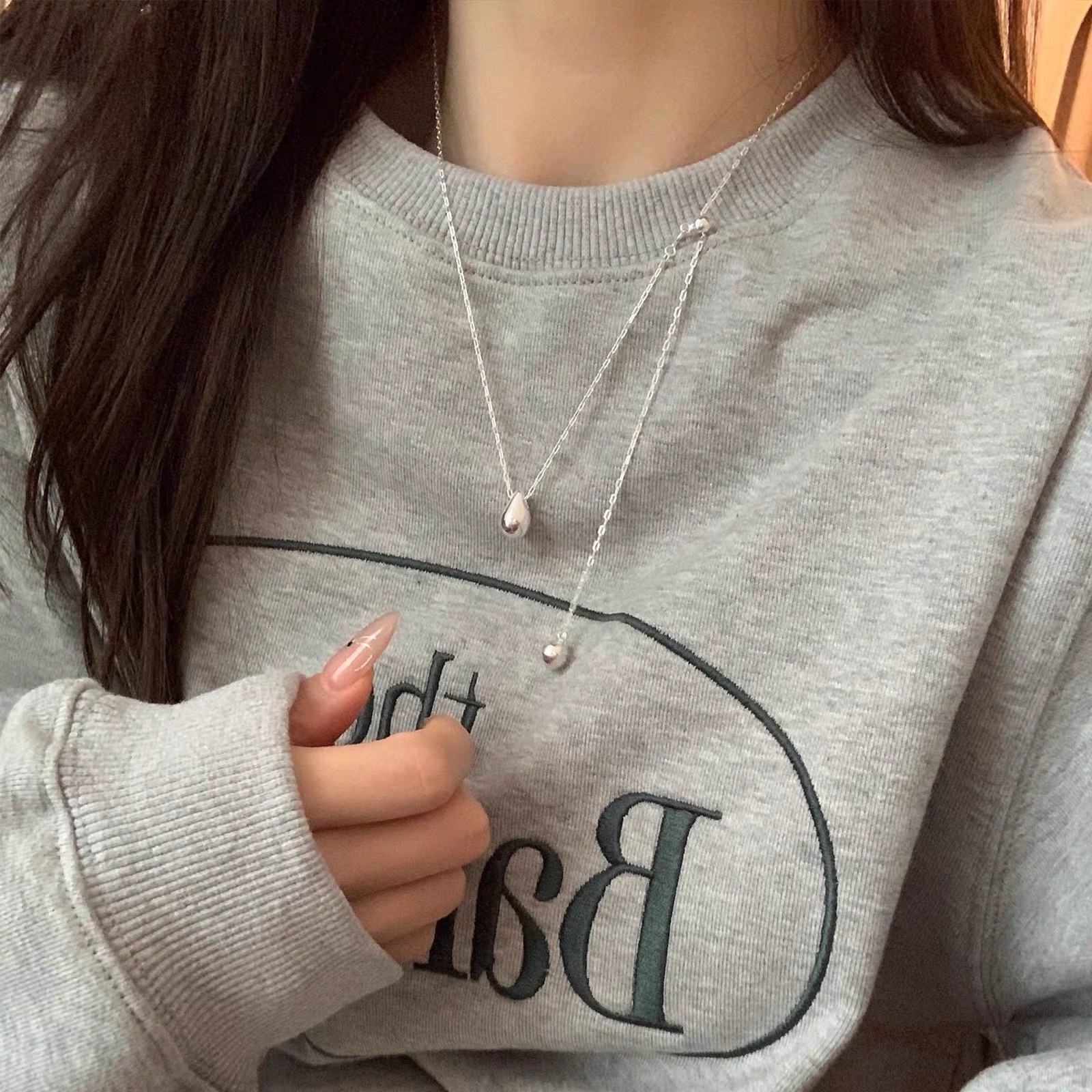 S925 sterling silver 12.8 pull-out water drop necklace, with a high-end, light luxury and niche design, simple and fashionable sweater necklace for women pic 1