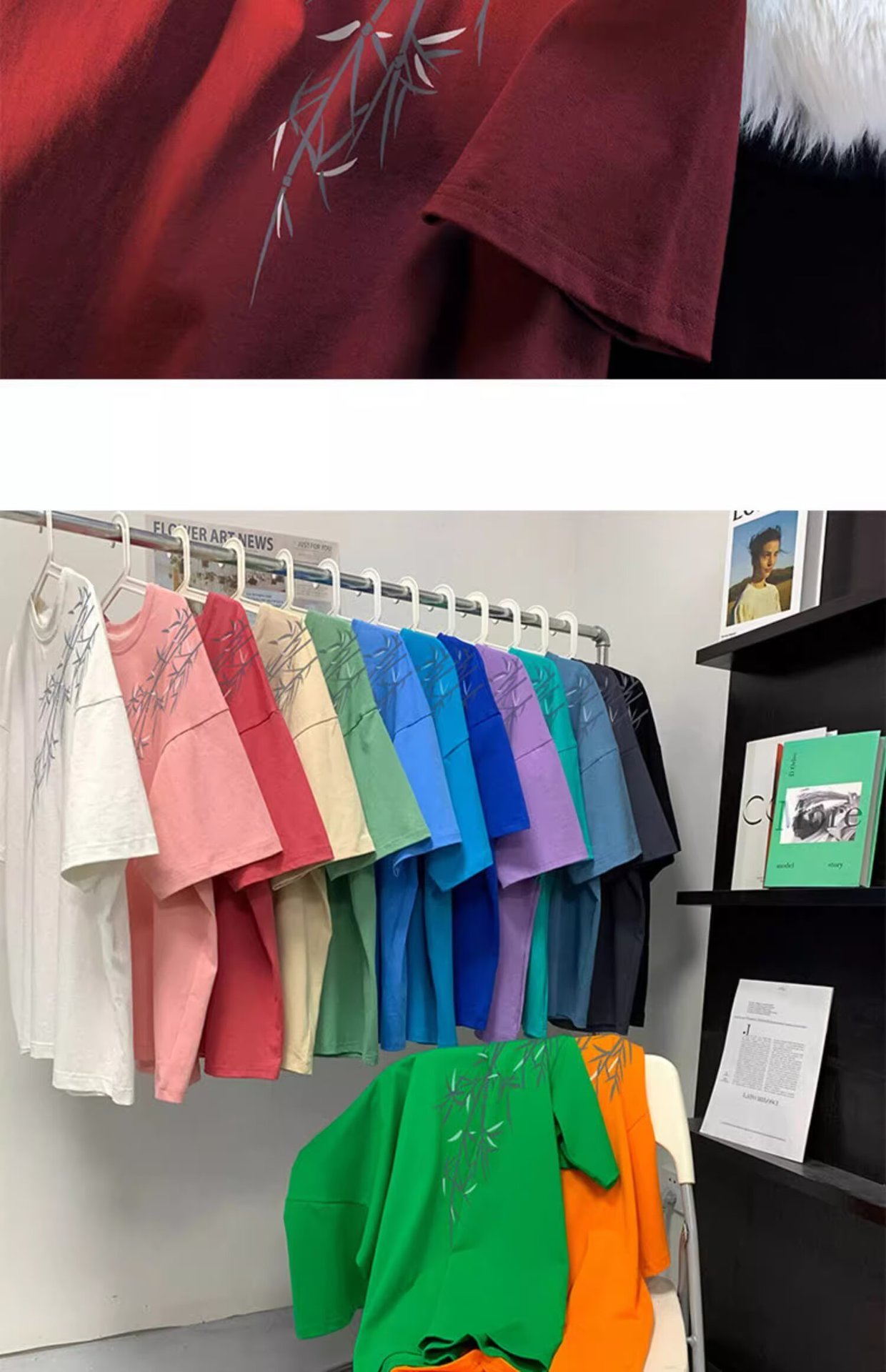 Pure cotton, new Chinese style, retro bamboo print short-sleeved T-shirt for men, summer trend, cool and stylish, loose round neck, half sleeve pic 16