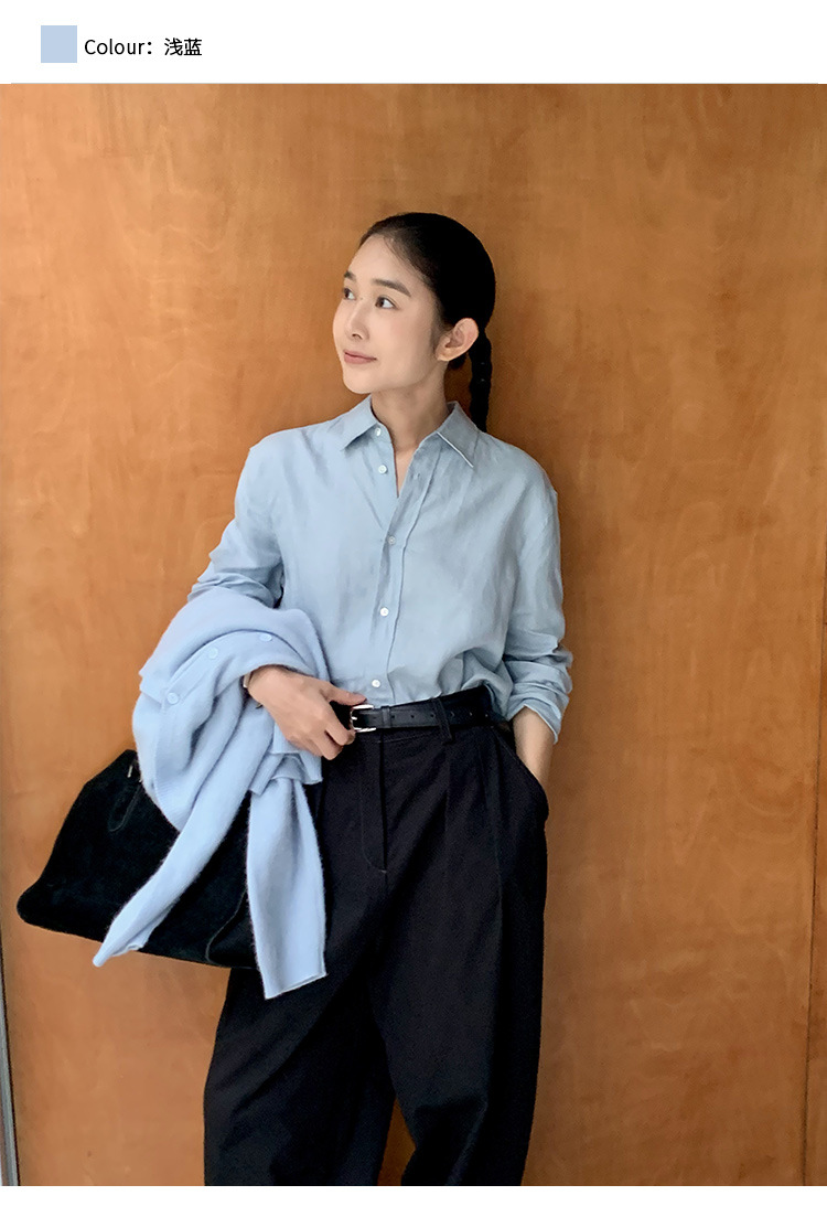 clean 慵懒舒适亚麻衬衣女2025十三行春季新款韩版时装衬衫 52271详情10