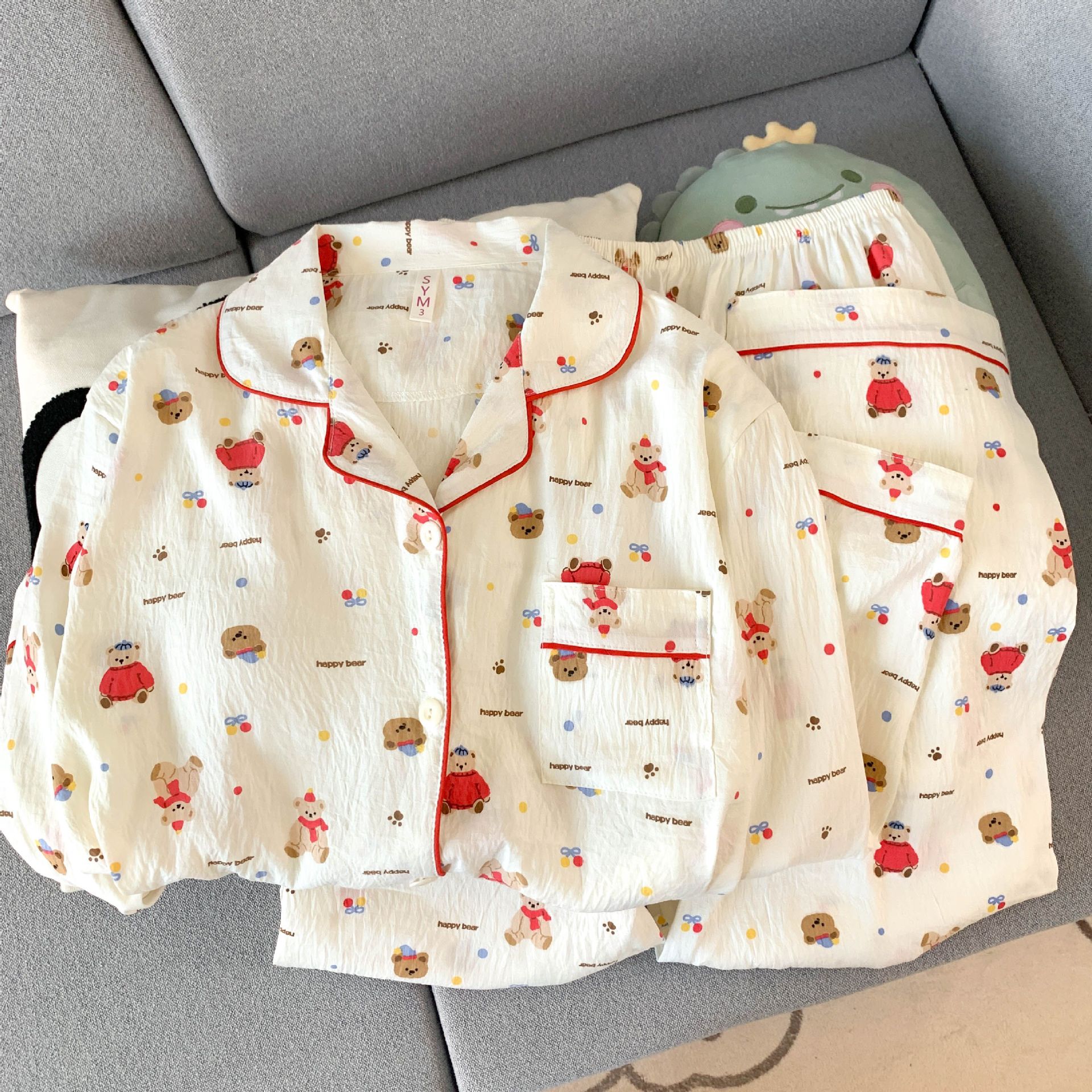 Cute cartoon mikko pajamas for girls in spring and autumn, cloud cotton long-sleeved, sweet student and Internet celebrity home wear set for summer pic 45
