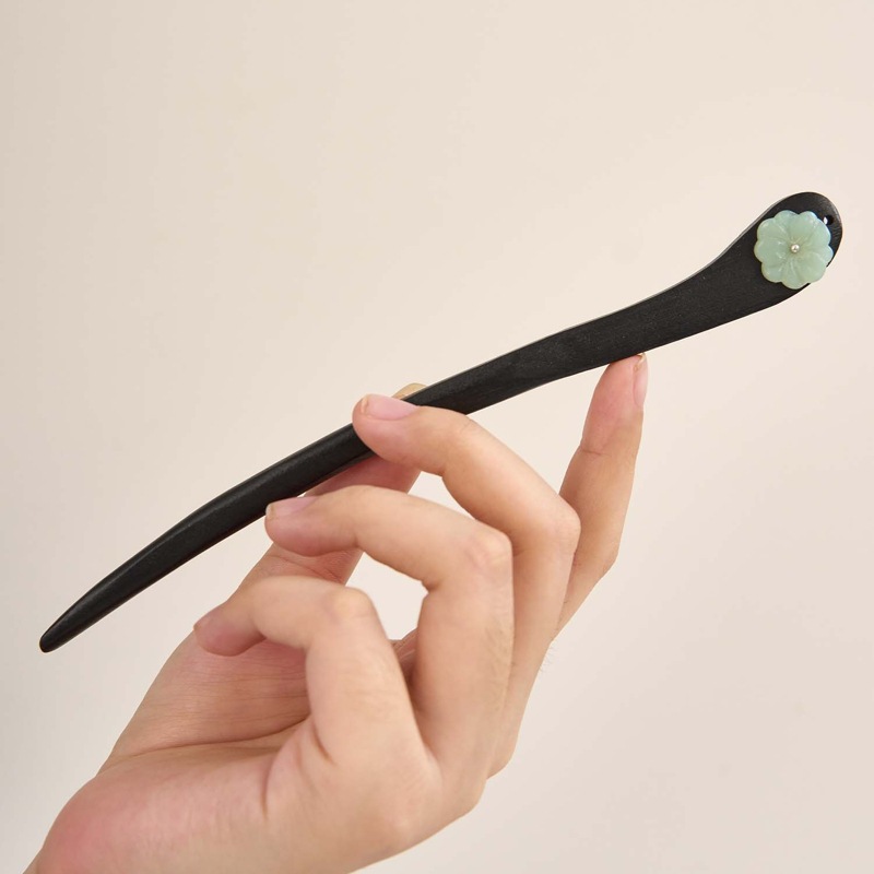 发簪古风盘发步摇新中式高级气质绒花汉服发饰木簪子简约簪子批发详情11