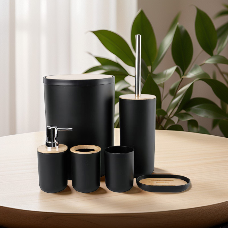 卫浴套件竹制品马桶刷套装浴室洗漱皂液器肥皂盒牙刷架卫生间用品详情2