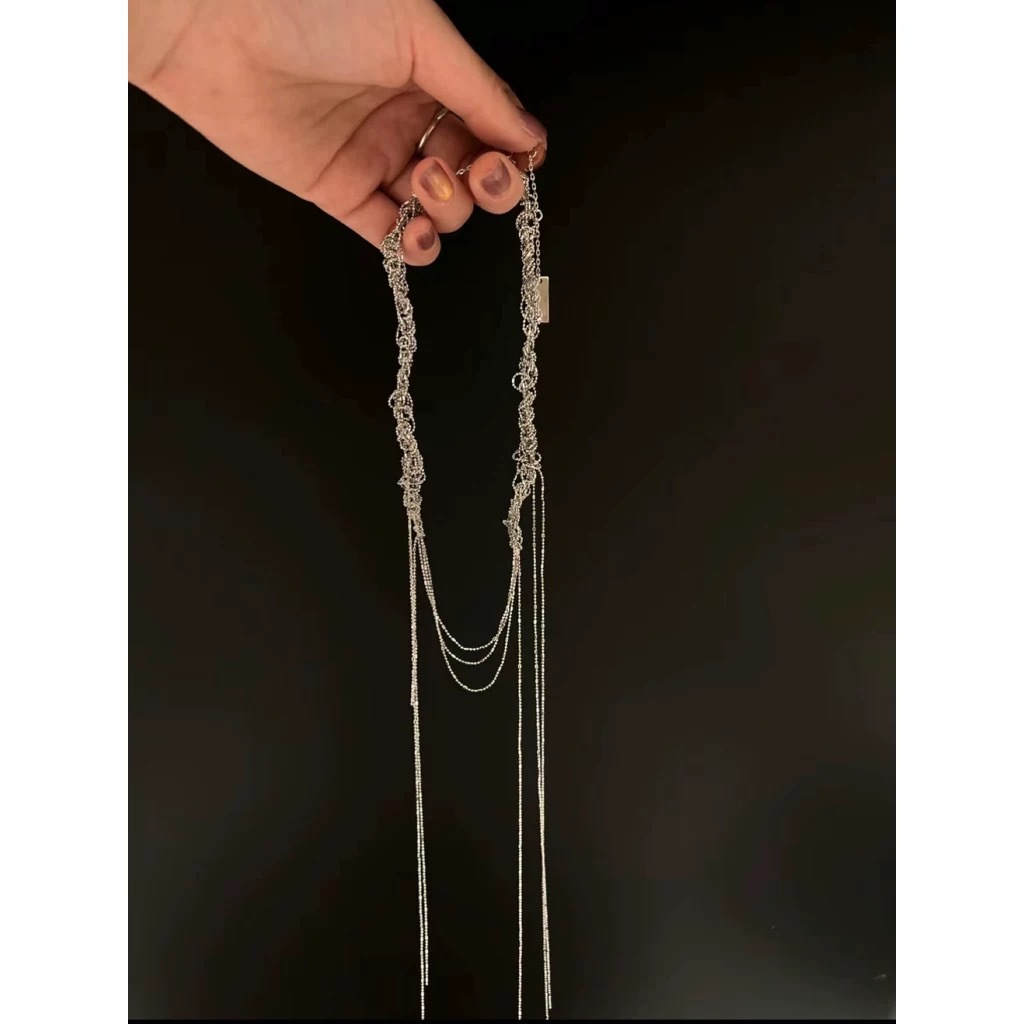 法式小众设计感编织缠绕项链耳环女轻奢气质冷淡风流苏水滴锁骨链详情1