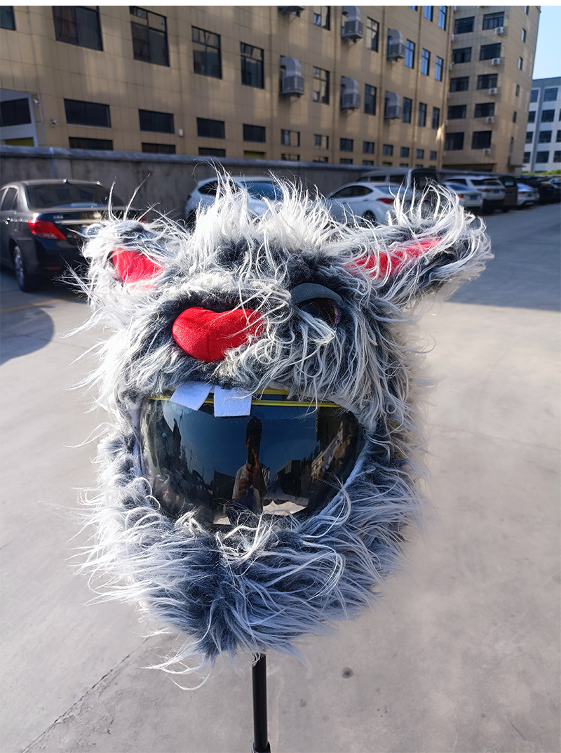 A niche rabbit-shaped personalized riding cartoon plush helmet, headgear, motorcycle face mask, long-haired hat decoration, and a street style pic 17