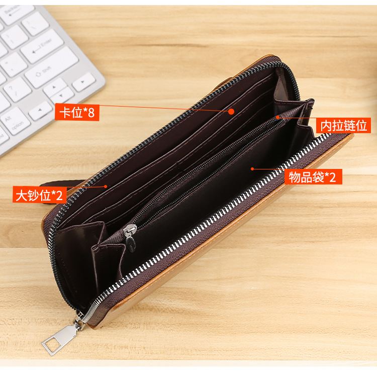 新款韩版男士商务拉链包手机包长款钱包多卡位钱夹男士时尚手拿包详情6