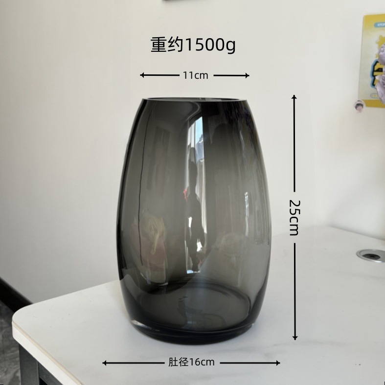 Simple, creative, high-end, natural color glass vase, transparent living room flower arrangement, tulip, lily, table decoration, flower vases pic 3