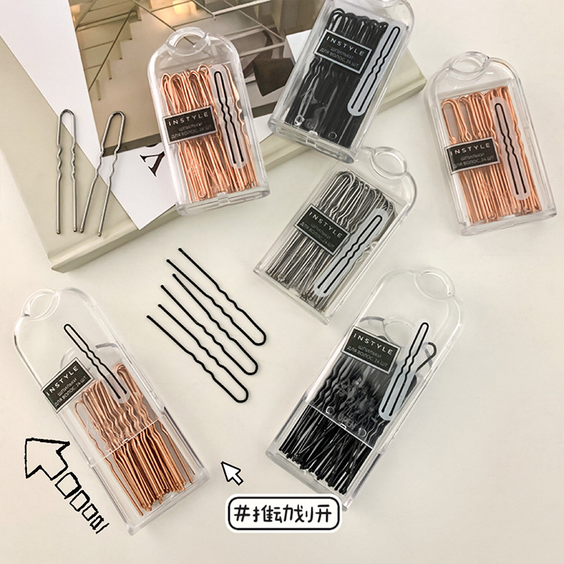 新款U形夹一字夹盘发头饰扎头发丸子头花苞头发饰后脑勺插梳神器详情2