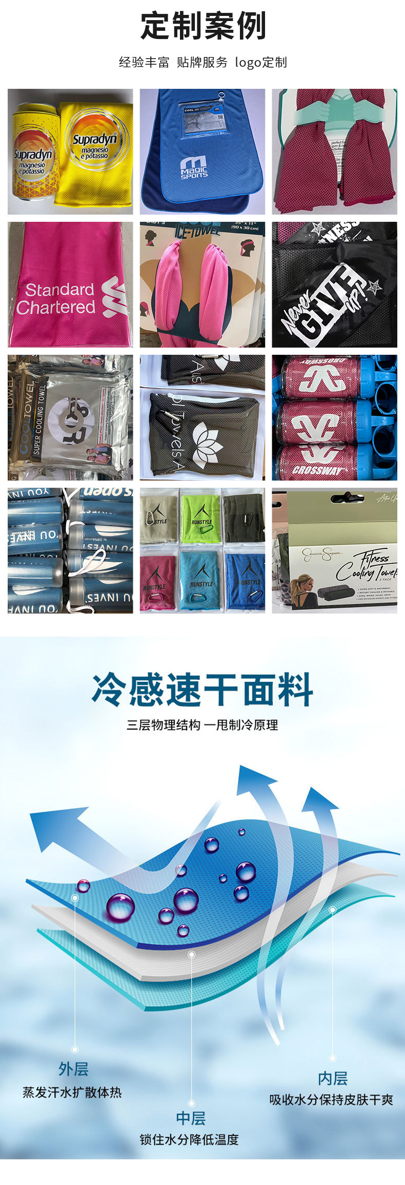 【 Chi Jia 】 Cold Sensation Sports Towel with logo, sweat-wiping Quick-drying cooling towel, Outdoor Fitness cooling towel pic 5