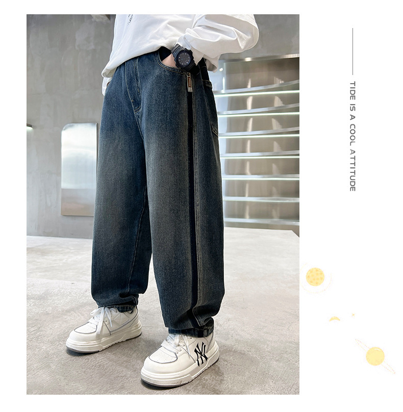 男童裤子秋冬款2024新款中大童直筒帅气男孩儿童冬装加绒牛仔裤冬详情2