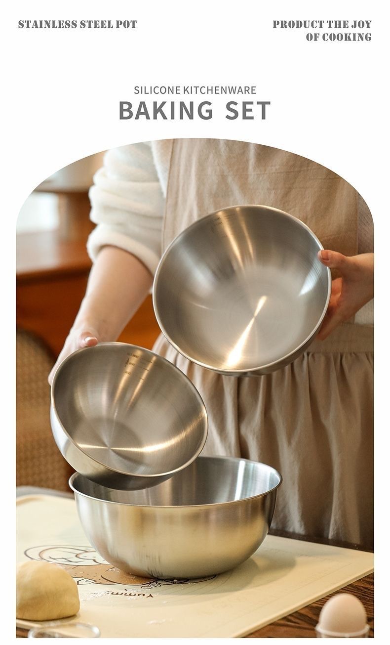 Stainless steel salad basin, household baking egg-beating basin, kitchen sink for washing vegetables, salad bowl, mixing dish basin pic 1