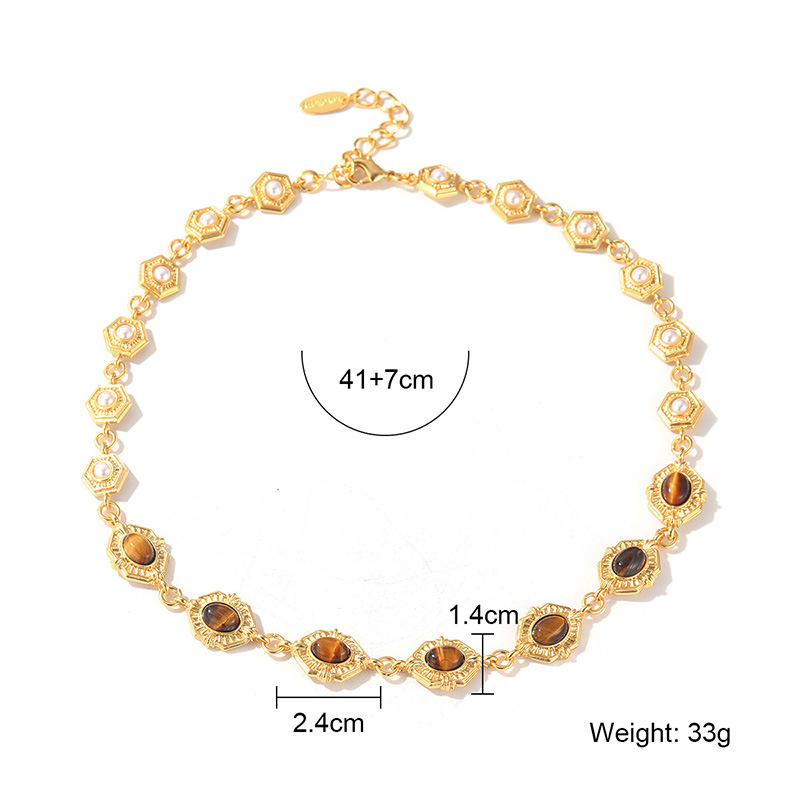 Vintage vintag Western antique geometric patchwork necklace, simple black and gold, niche design, French light luxury collarbone chain pic 24