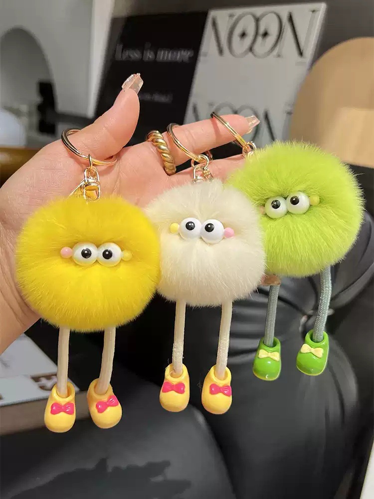 可爱仿獭兔大长腿小煤球汽车钥匙扣挂件毛绒包包挂饰礼物公仔详情9