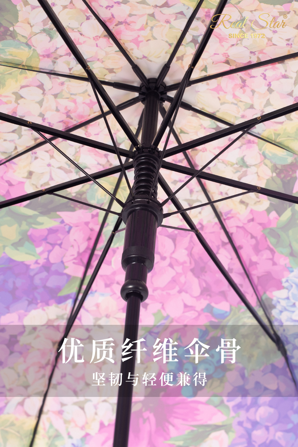 25年星宝新款成人透明伞绣球花彩色图案拱形雨伞数码印日韩清新详情11