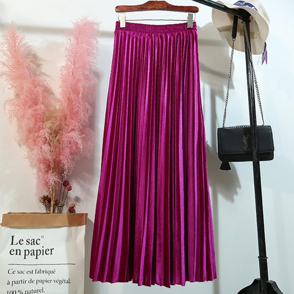 丝绒百褶裙女学生2024春秋新款韩版高腰半身裙中长款显瘦长裙显高详情17