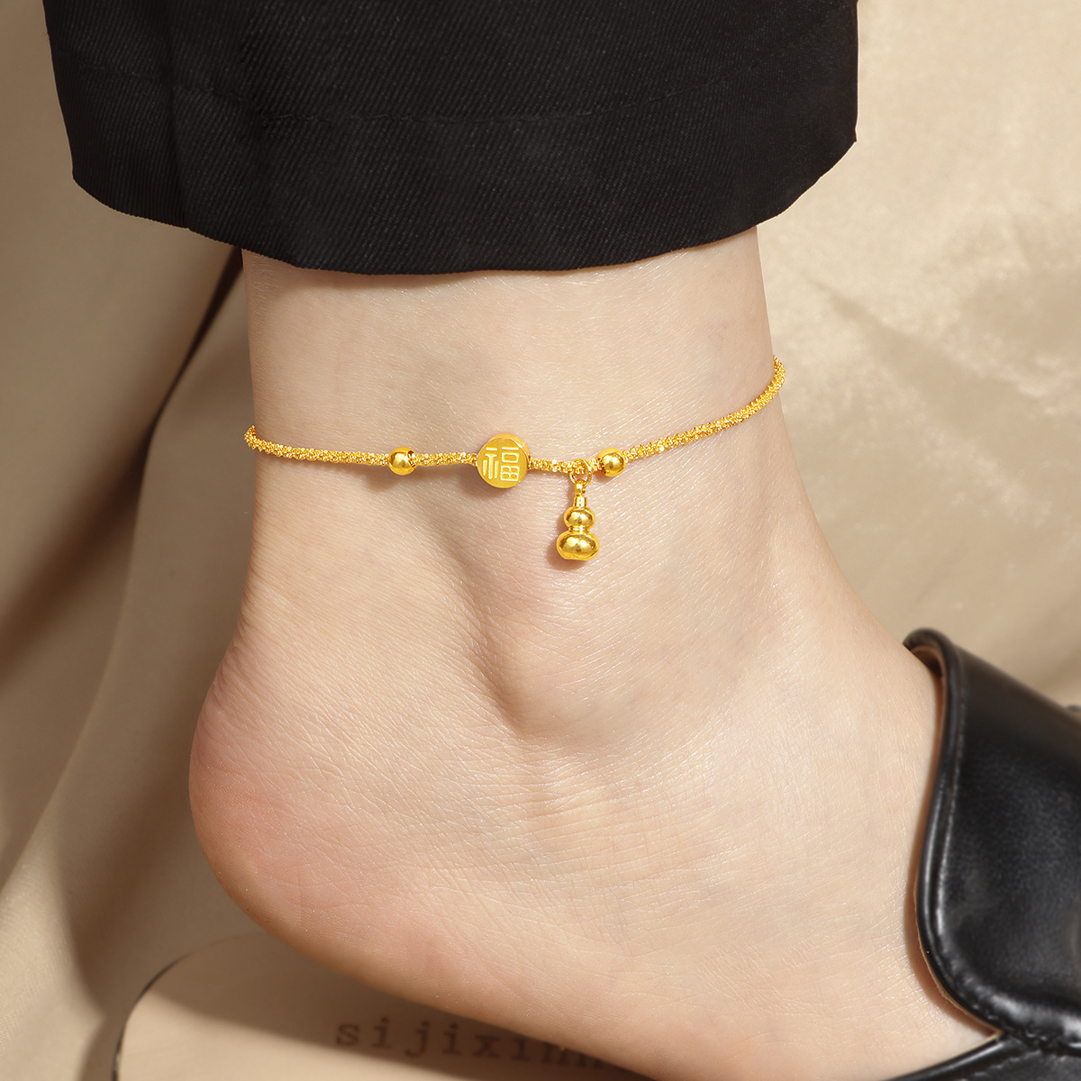 爆款新中式福字葫芦脚链女钛钢不掉色高级感轻奢气质脚饰露脚踝女详情2