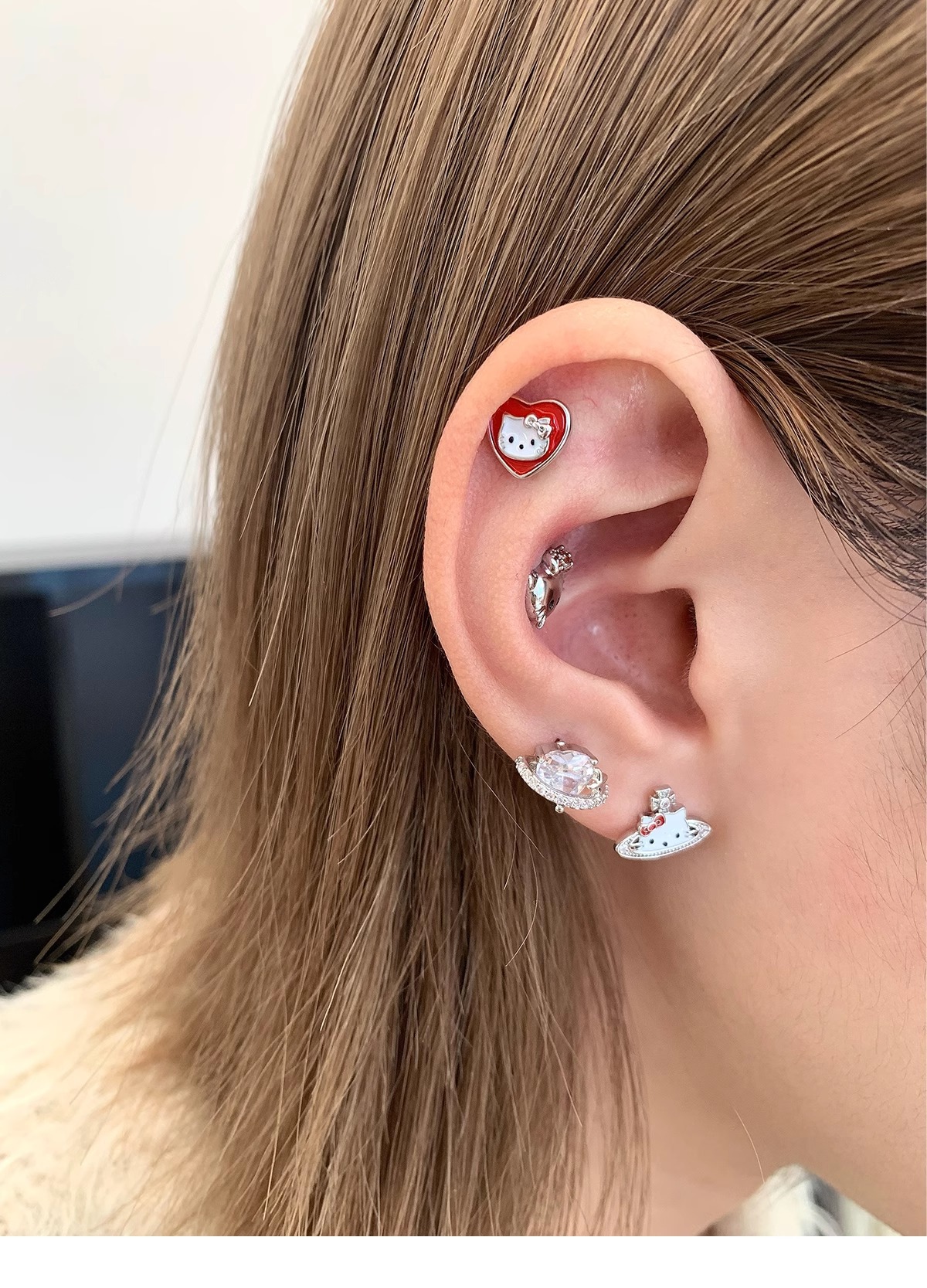 kt Home ear bone Stud sweet and cute titanium steel horseshoe ring Saturn ear Stud Titanium alloy ear bone stud cochlear stud earrings pic 22