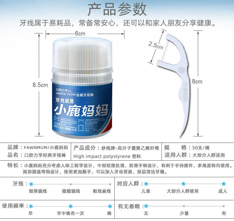 小鹿妈妈牙线 高细一次性牙线棒桶装剔牙线牙签盒装定制批发工厂详情4