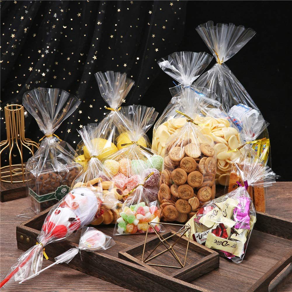 现货平口袋开口pp袋透明塑料袋opp袋糖果棒棒糖饰品包装袋带扎丝详情4