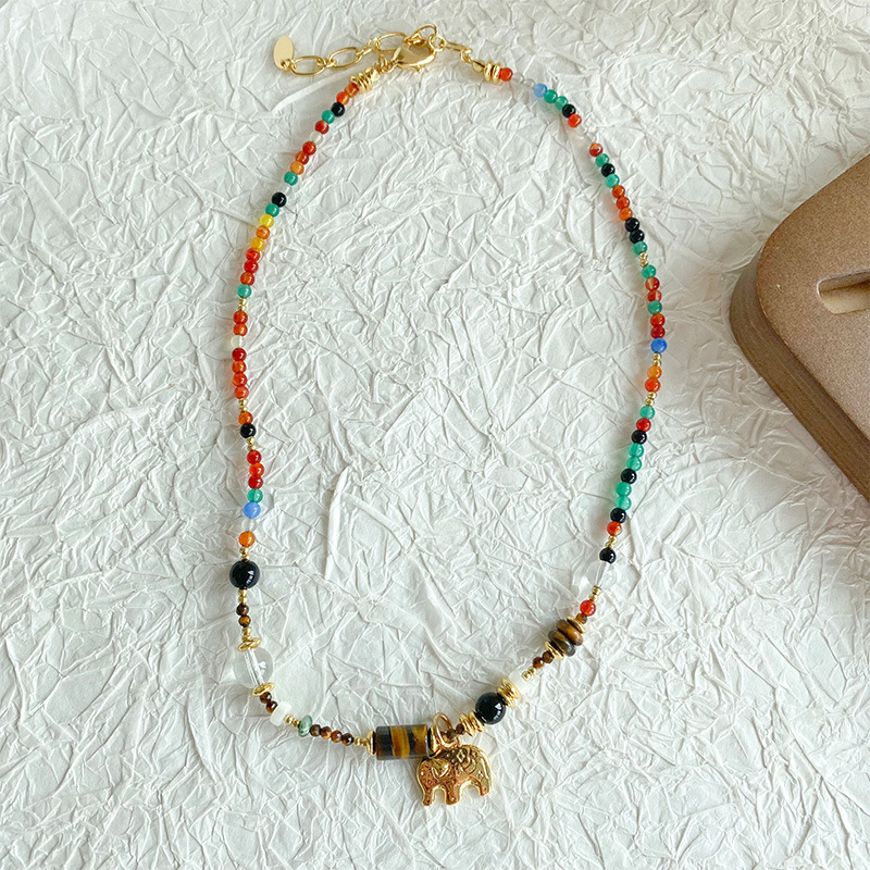 法式复古小象多巴胺串珠项链虎眼石水晶多色天然米珠小众锁骨链女详情5