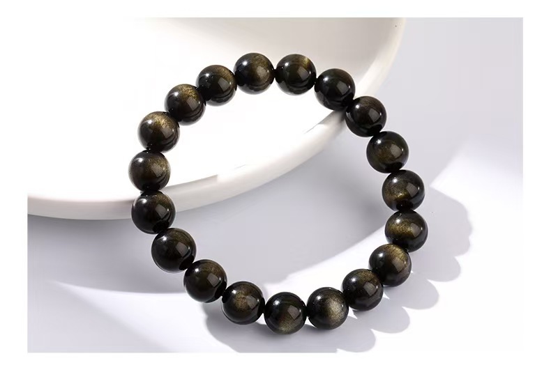 天然黑曜石银曜石手串女生情侣手链男款佛珠手饰批发时尚个性礼物详情6