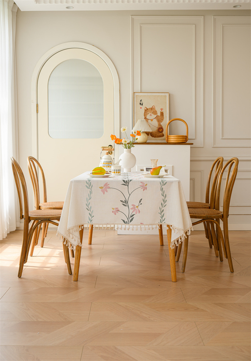 Amazon cross-border embroidered checkered flower tassel tablecloths, rectangular coffee tables, tablecloths and table coverings manufacturer embroidery pic 17