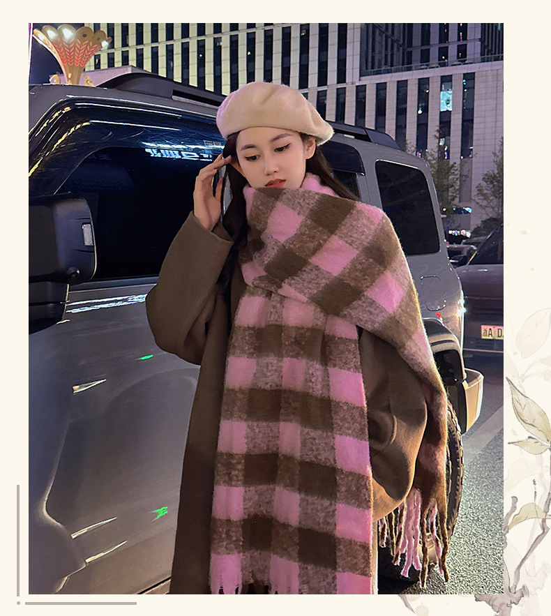 时尚韩版格子仿羊绒围巾冬季保暖加厚撞色彩色学生情侣围脖长巾详情9