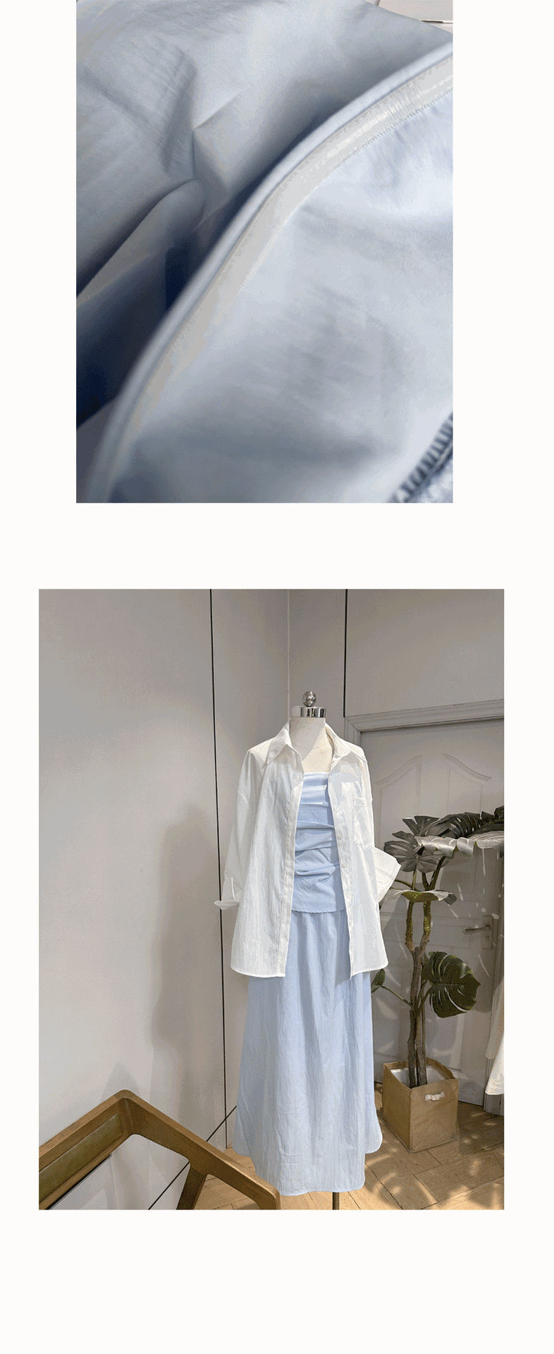 2025春夏季新款韩系套装衬衫抹胸上衣半身裙浅蓝色详情12