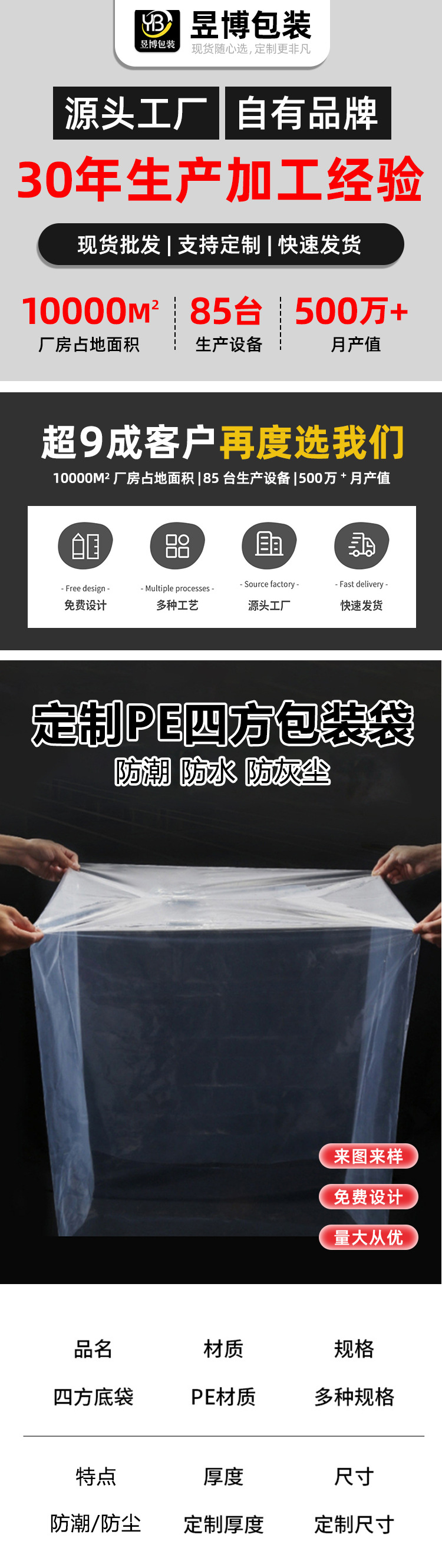 厂家PE方底塑料袋四方袋防尘防潮内膜袋通用透明纸箱内衬袋高低压包装塑料购物袋详情1