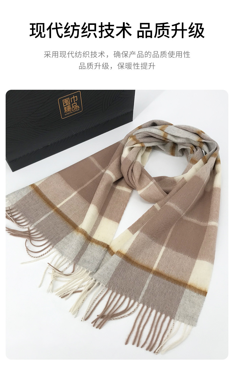 New checkered wool scarf for women, a high-end and fashionable look for autumn and winter. Thickened and warm tassel long scarves for couples, wholesale pic 9