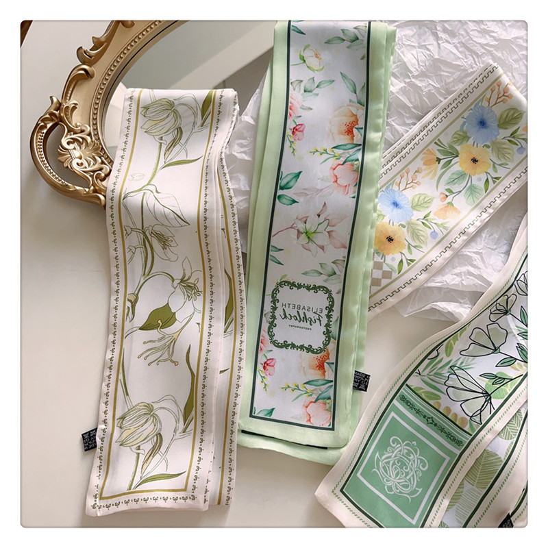 绿色花卉伴手礼盒丝巾绑包包飘带夏季女神发带清新长条绑发带详情21