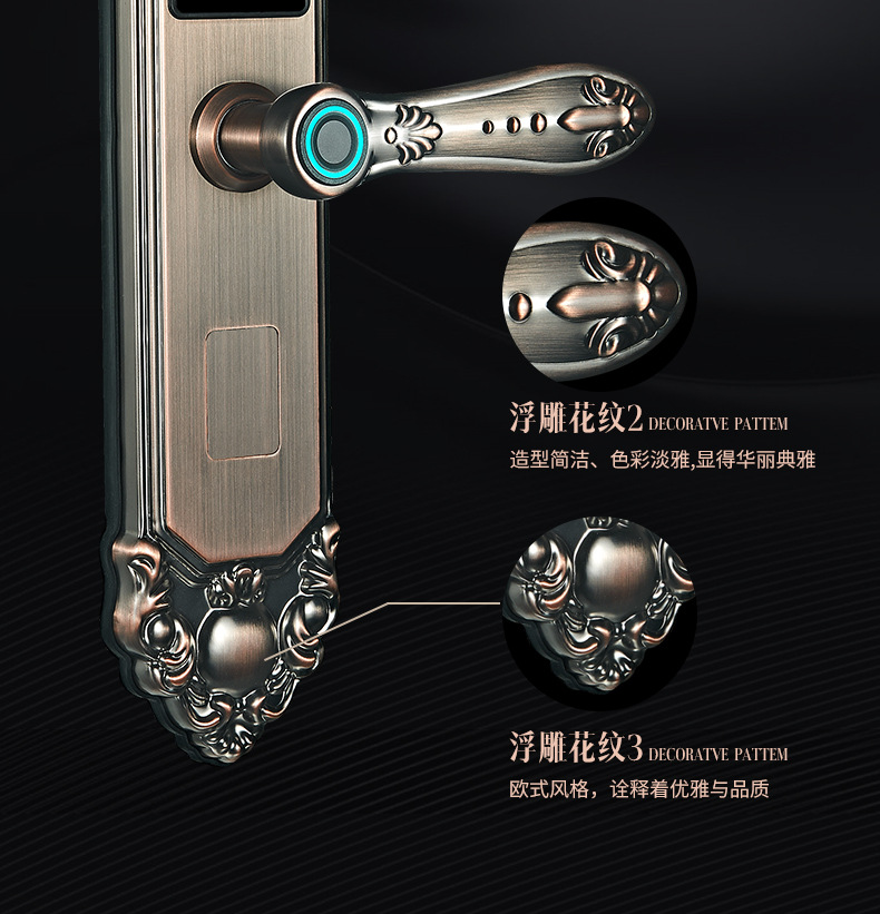 Retro villa fingerprint lock, European-style smart door lock, double-door combination lock, anti-theft door, copper door, main door, one-grip unlocking pic 5