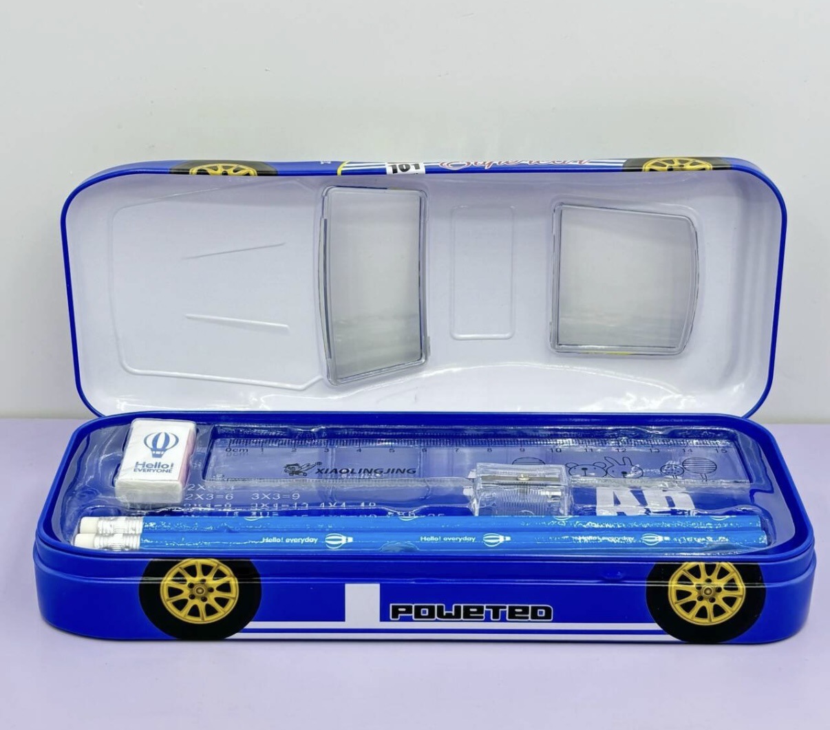 小灵精汽车文具套装铁笔盒造型文具盒儿童卡通男孩小学文具盒详情5