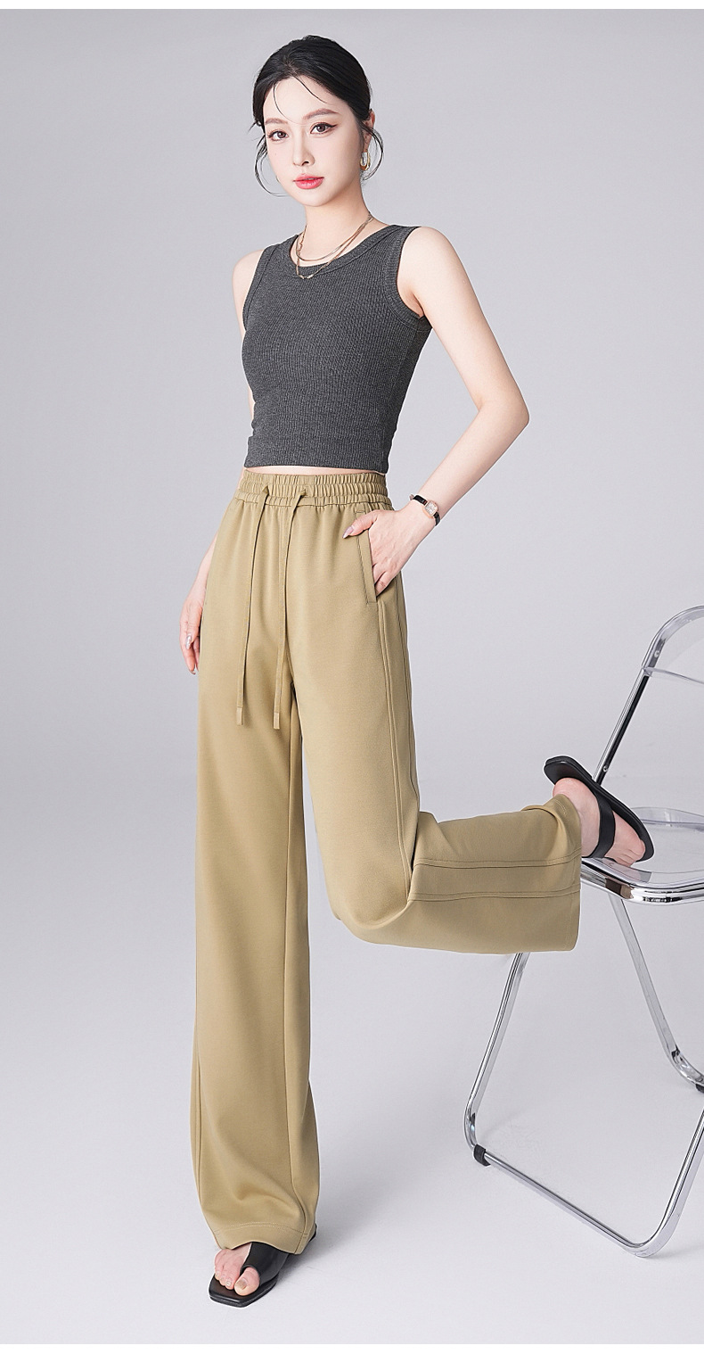 长款窄版阔腿裤女夏季新款抽绳松紧腰时尚休闲裤垂感修身直筒裤详情14