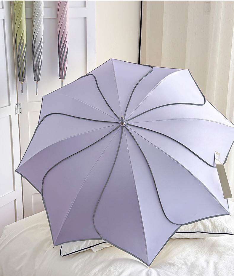 The new 8-bone petal umbrella with a straight stem and curved handle is an automatic umbrella for girls. It has a high appearance level, enhanced reinforcement, and provides sun protection and UV protection pic 13