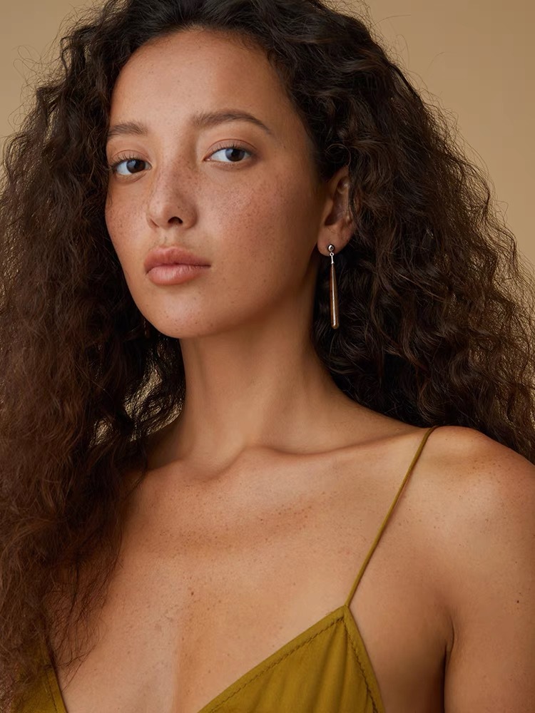 秋冬新款木纹石白贝母Teardrop耳环气质轻奢显脸瘦长款泪滴耳坠详情3