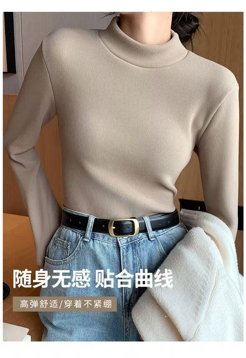 春秋女装新款加绒保暖针织衫长袖半高领上衣女休闲修身内搭打底衫详情12