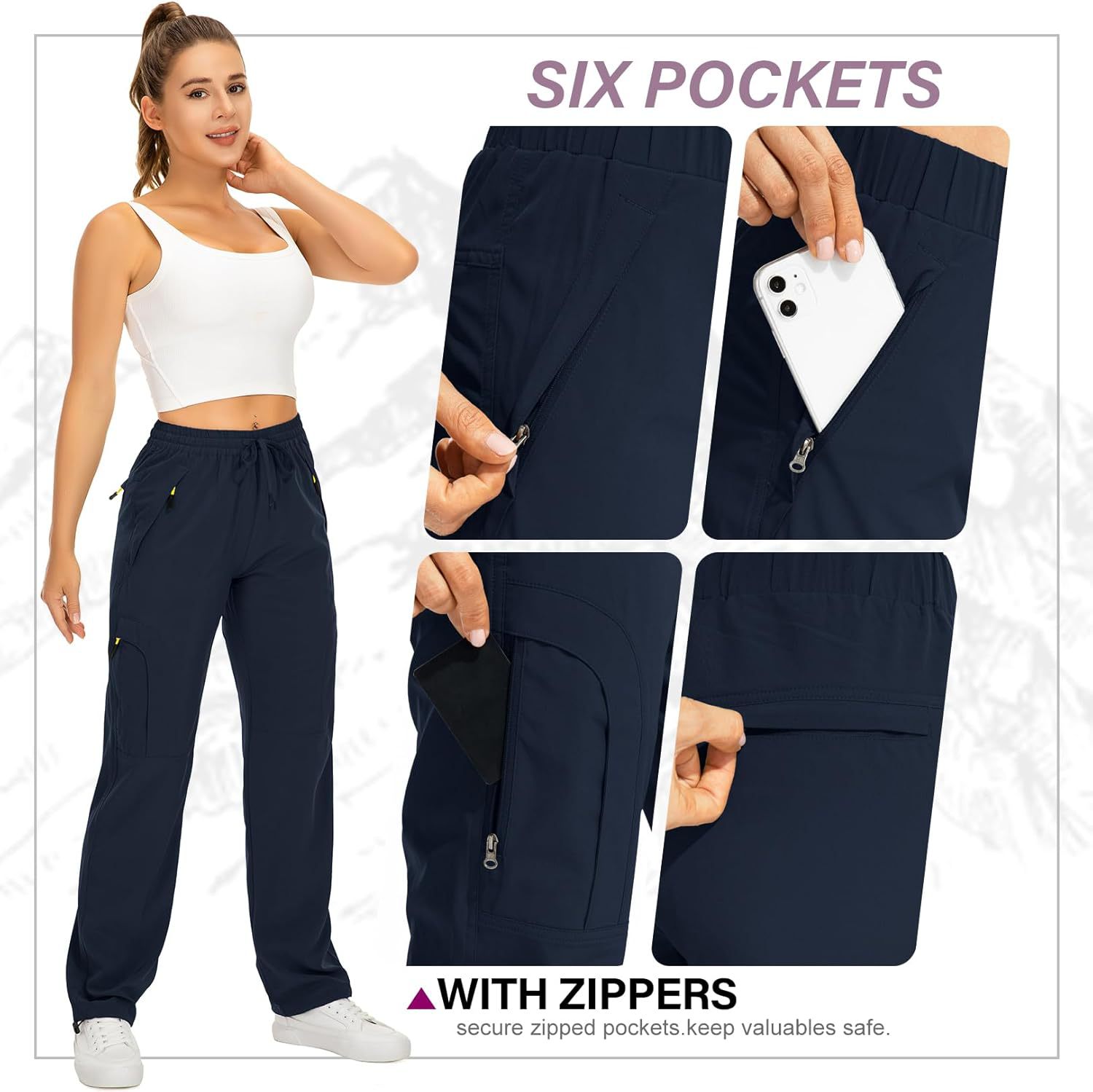 跨境亚马逊新款女士休闲运动舒适长裤拼接束脚松紧工装长裤详情12